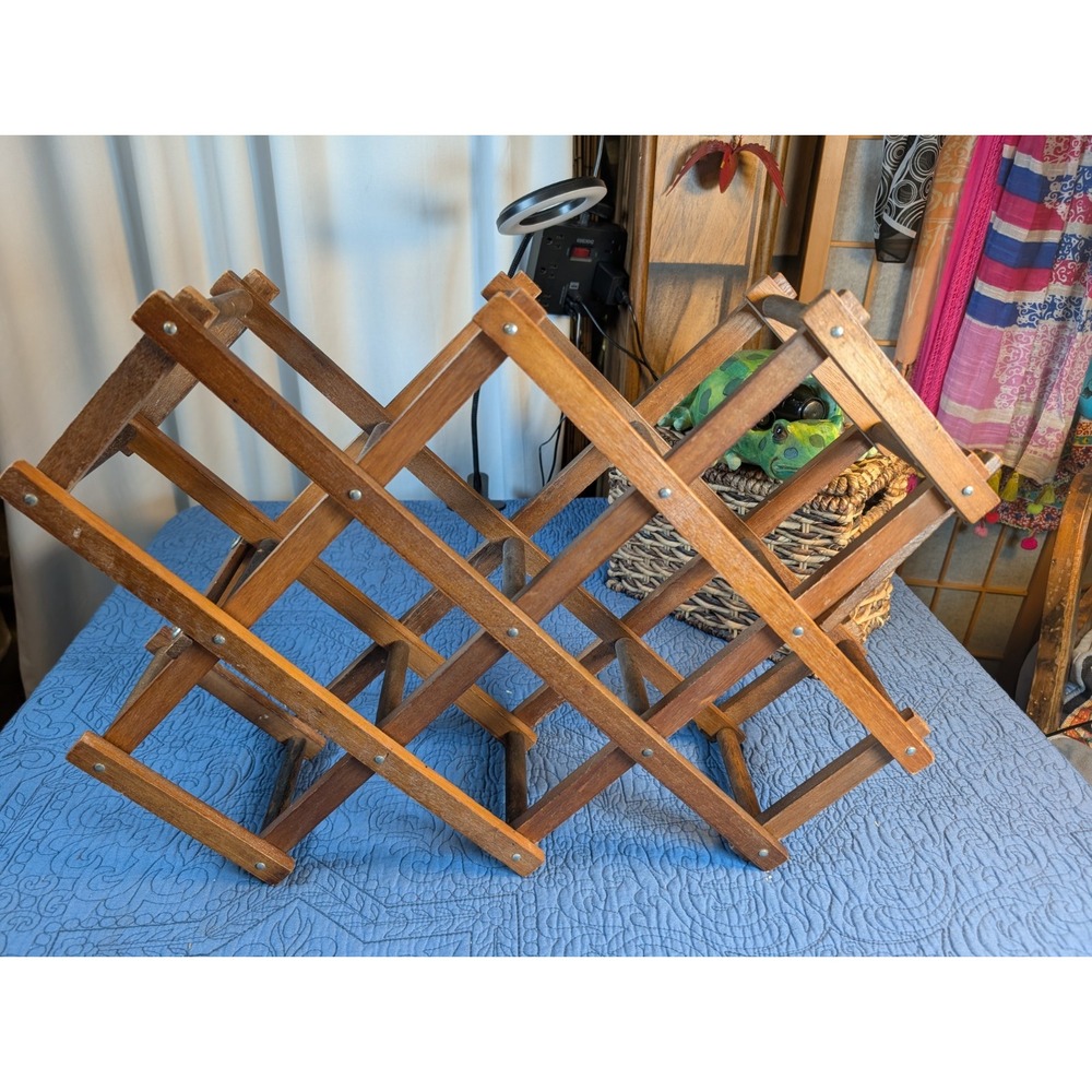 Wooden Accordion Wine Rack Collapsible 10 Bottle Holder Mid Century Vintage - Picture 6 of 12